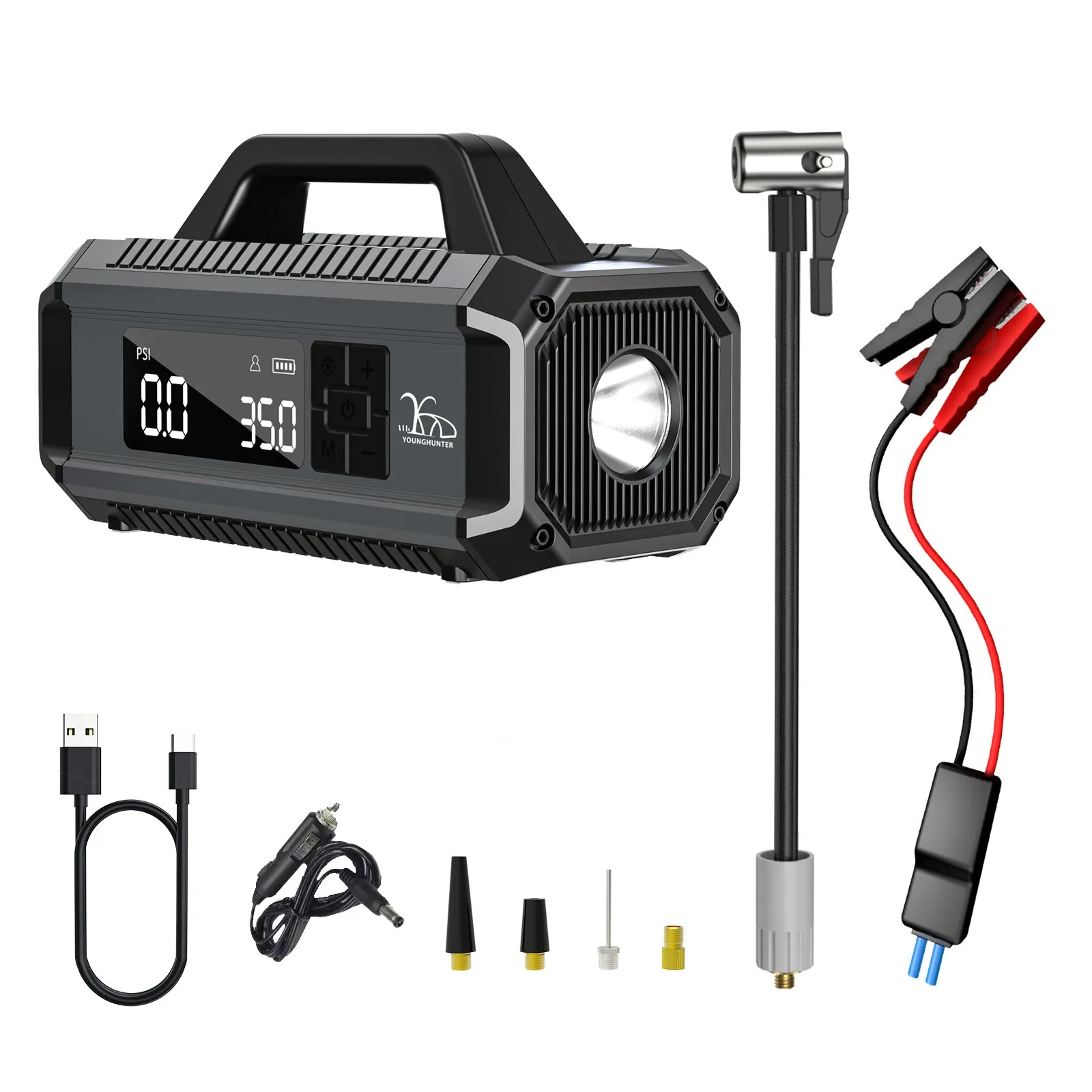 10 in 1 Multi Function Digital Car Emergency Battery Jump Starter With 10000 mAh Electric Tyre Air Inflator Pump For Cars