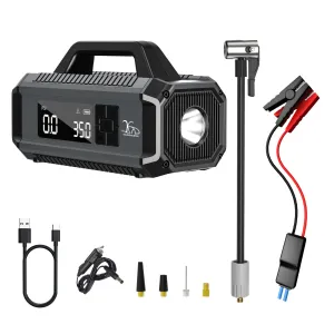10 in 1 Multi Function Digital Car Emergency Battery Jump Starter With 10000 mAh Electric Tyre Air Inflator Pump For Cars