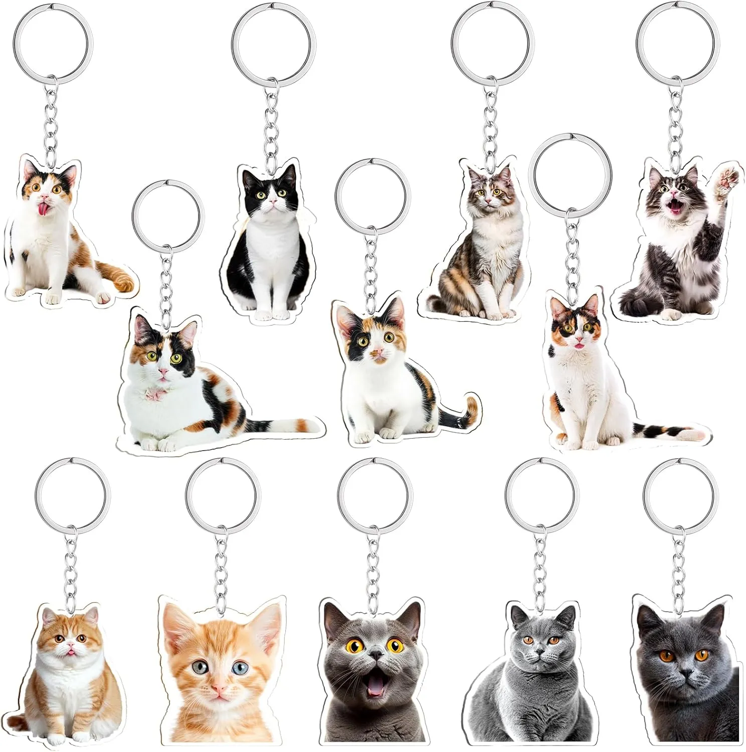 12Pcs Cat Keychains Cute Funny Cat Keychains Emotion Cat Charm Keyrings Kawaii Cats Charm Keychain for Purse Wallet Cat Lover Gift