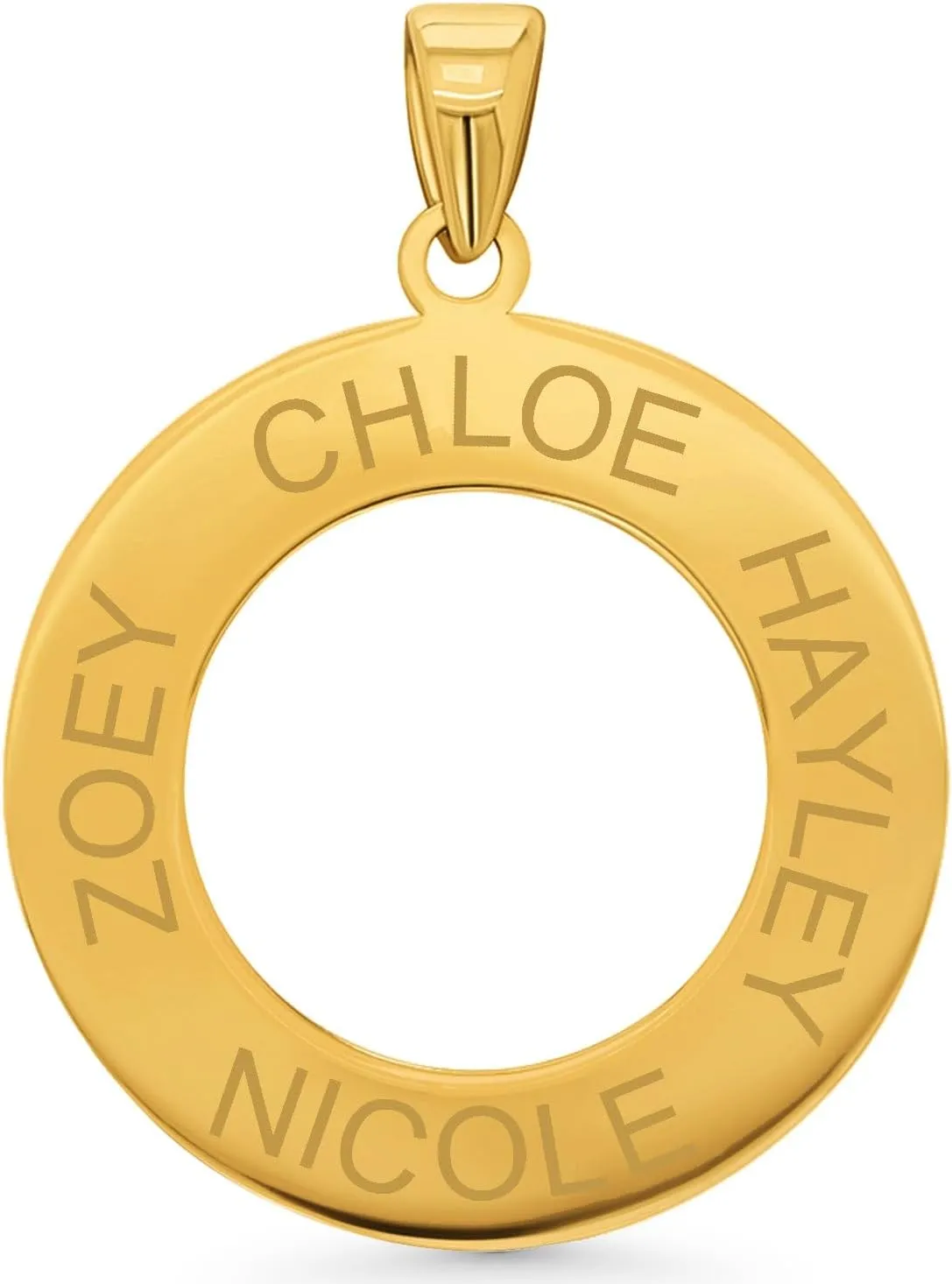 14k Yellow Gold Personalized Engravable Open Circle Disc Pendant