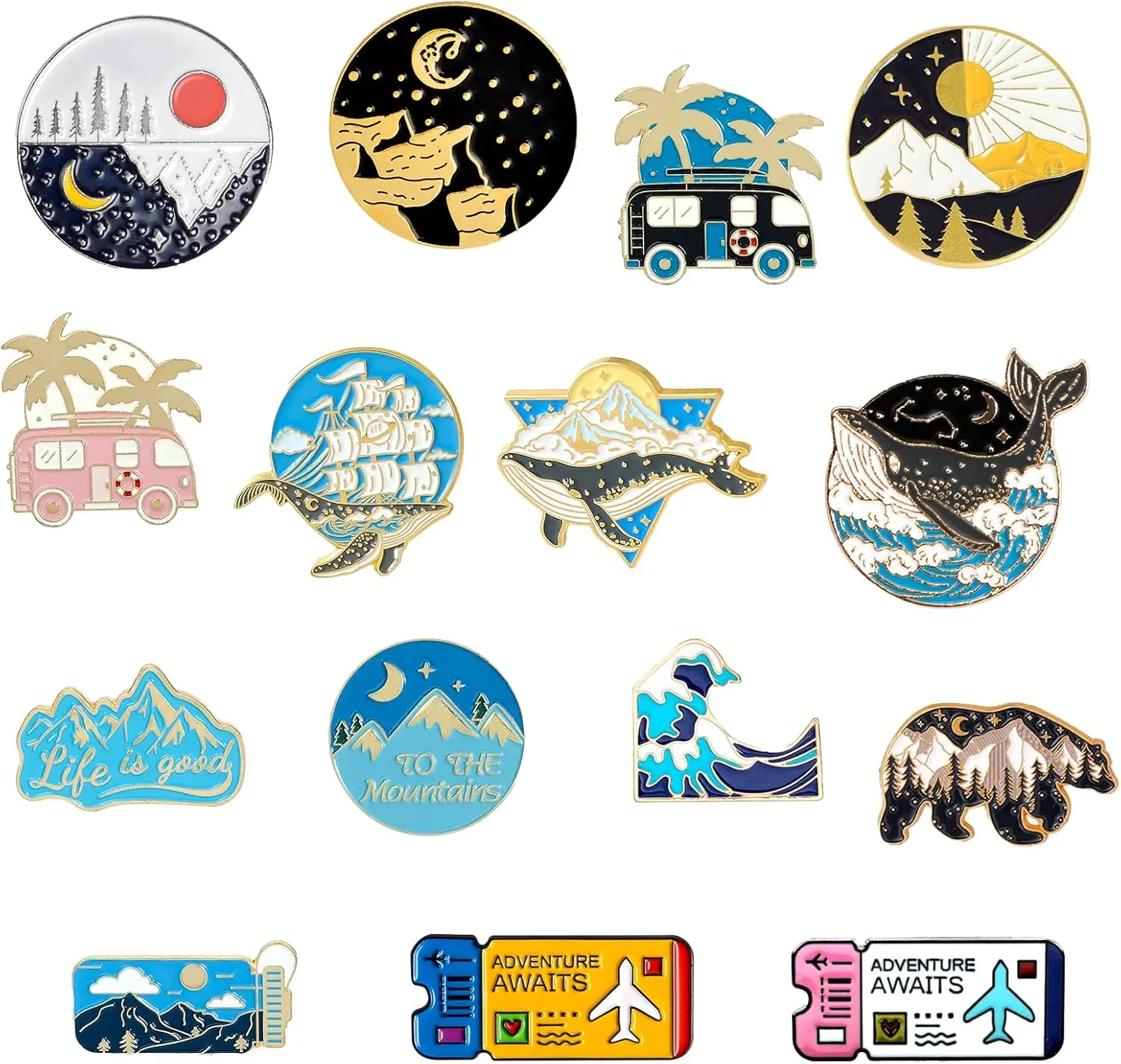 15 Pcs Enamel Pins for Backpack Hat Outdoors Adventure Brooch Pins Backpacks Aesthetic Set for Women Men Clothing Bags Party Decoration Cute Brooch Badges