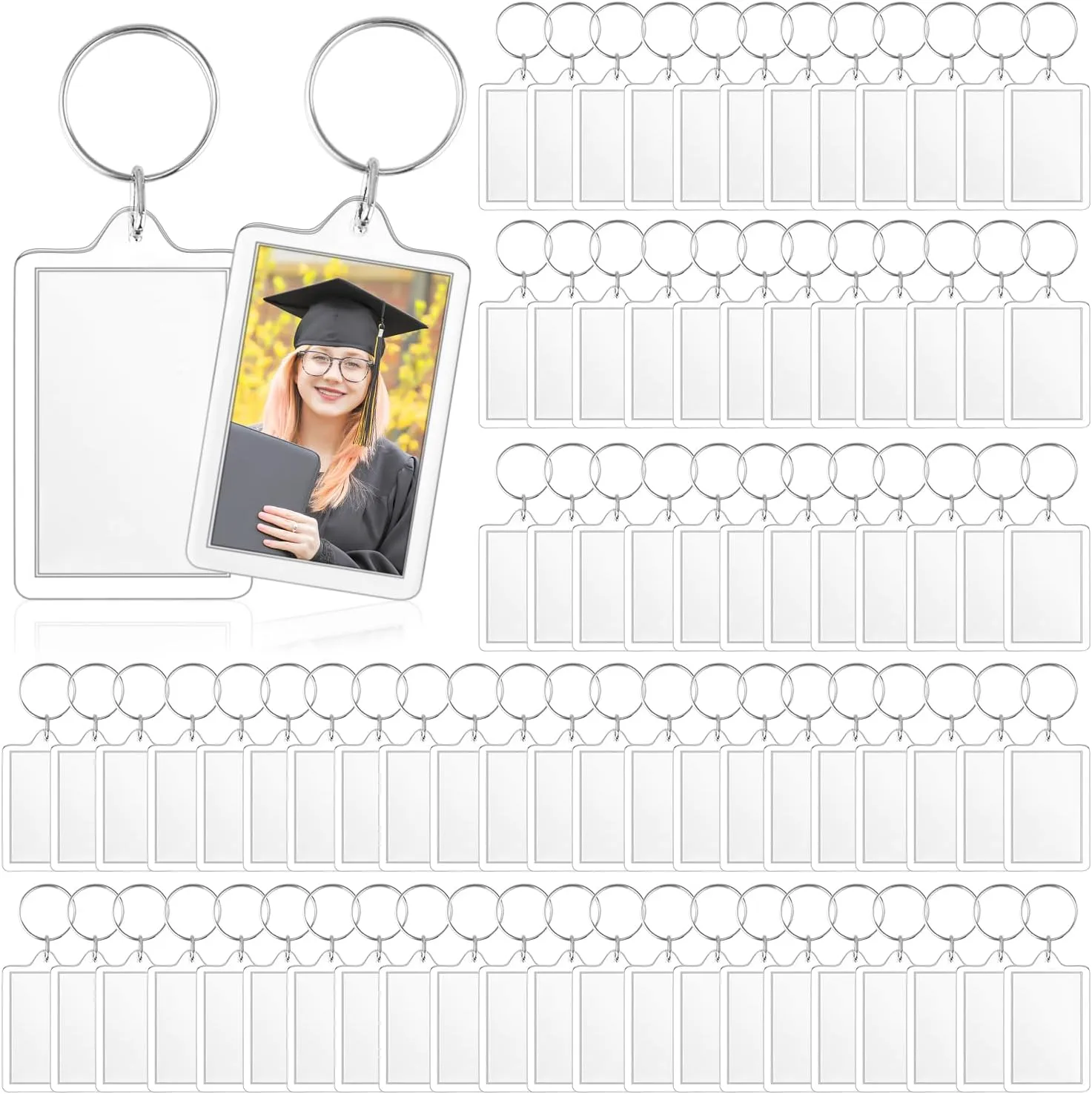 150 PCS Blank Photo Insert Keychains,Translucent Acrylic with Split Key Rings for Double-Sided Photos,Small Pendant Picture Frames for Family, Friends,DIY Gifts & Craft(Fit 1.1  1.8inch Pic