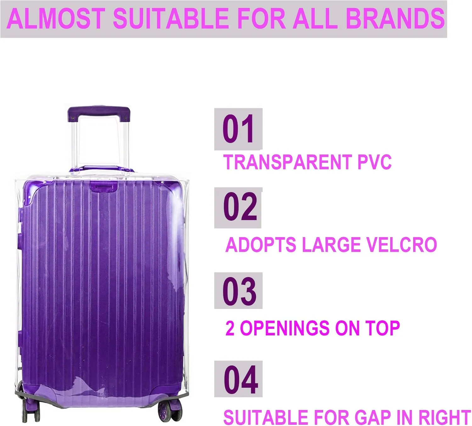 20 Inch Full Clear PVC Suitcase Cover Protectors for TSA Approved Travel Luggage Protector Covers Set Transparent Luggage Case Suitable for 19"-20" Full Clear