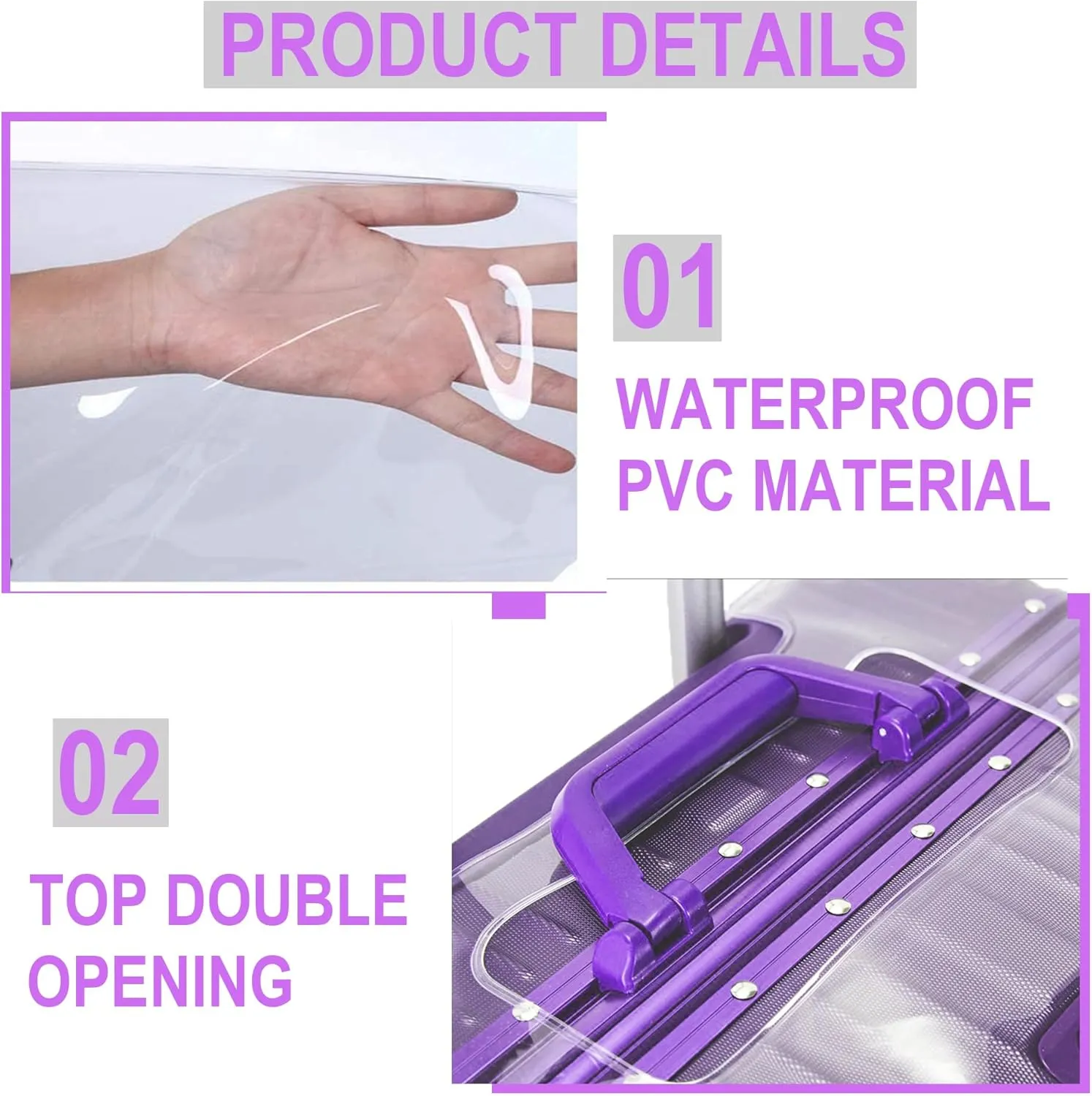 20 Inch Full Clear PVC Suitcase Cover Protectors for TSA Approved Travel Luggage Protector Covers Set Transparent Luggage Case Suitable for 19"-20" Full Clear