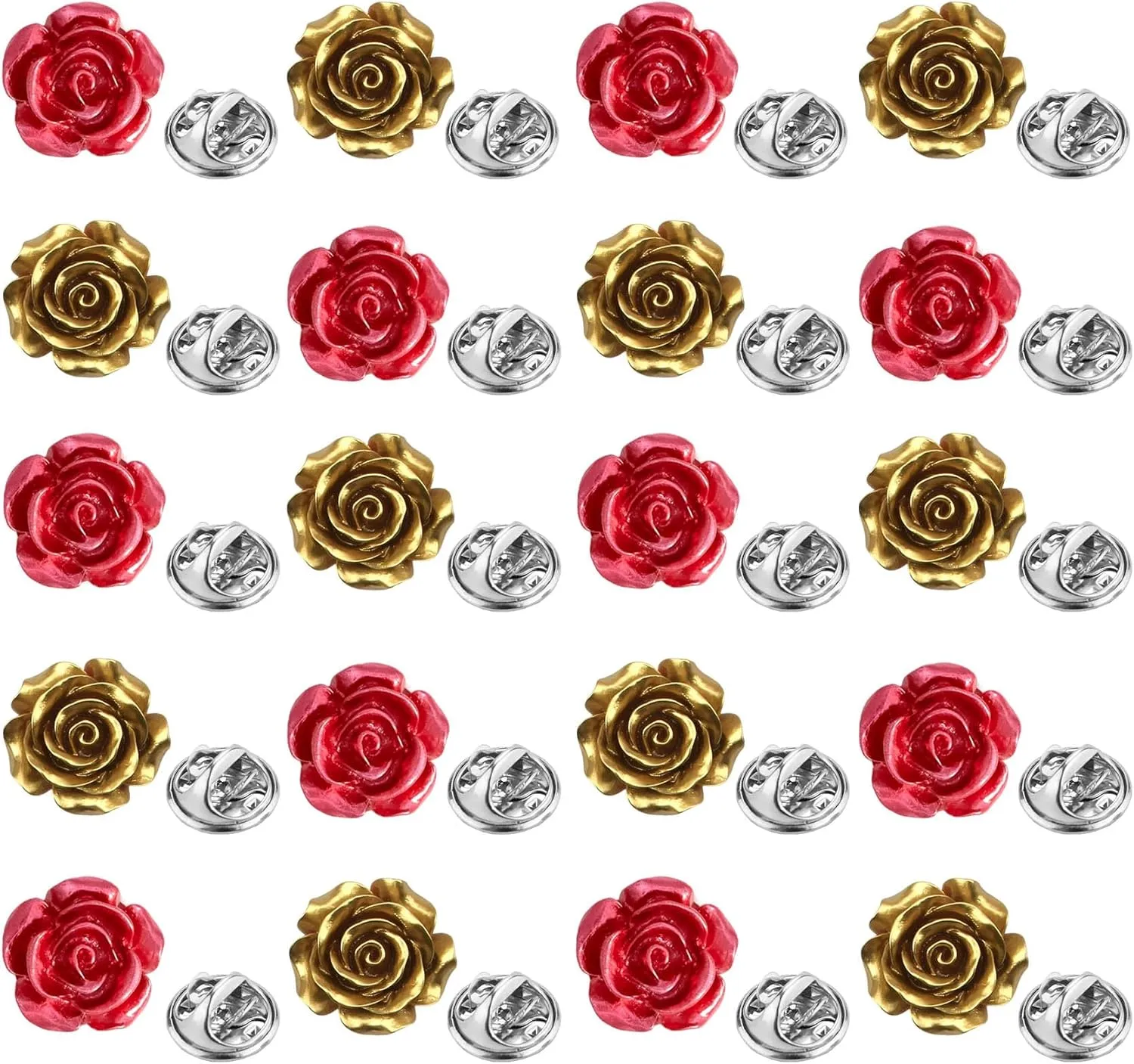 20 Pack Elegant Rose Flower Men's Lapel Pins Cute Funny Flower Brooch Pins Fun Button Lapel Pins for Men Women Backpacks Jacket Hat Badges Jeans Decor Gold Red
