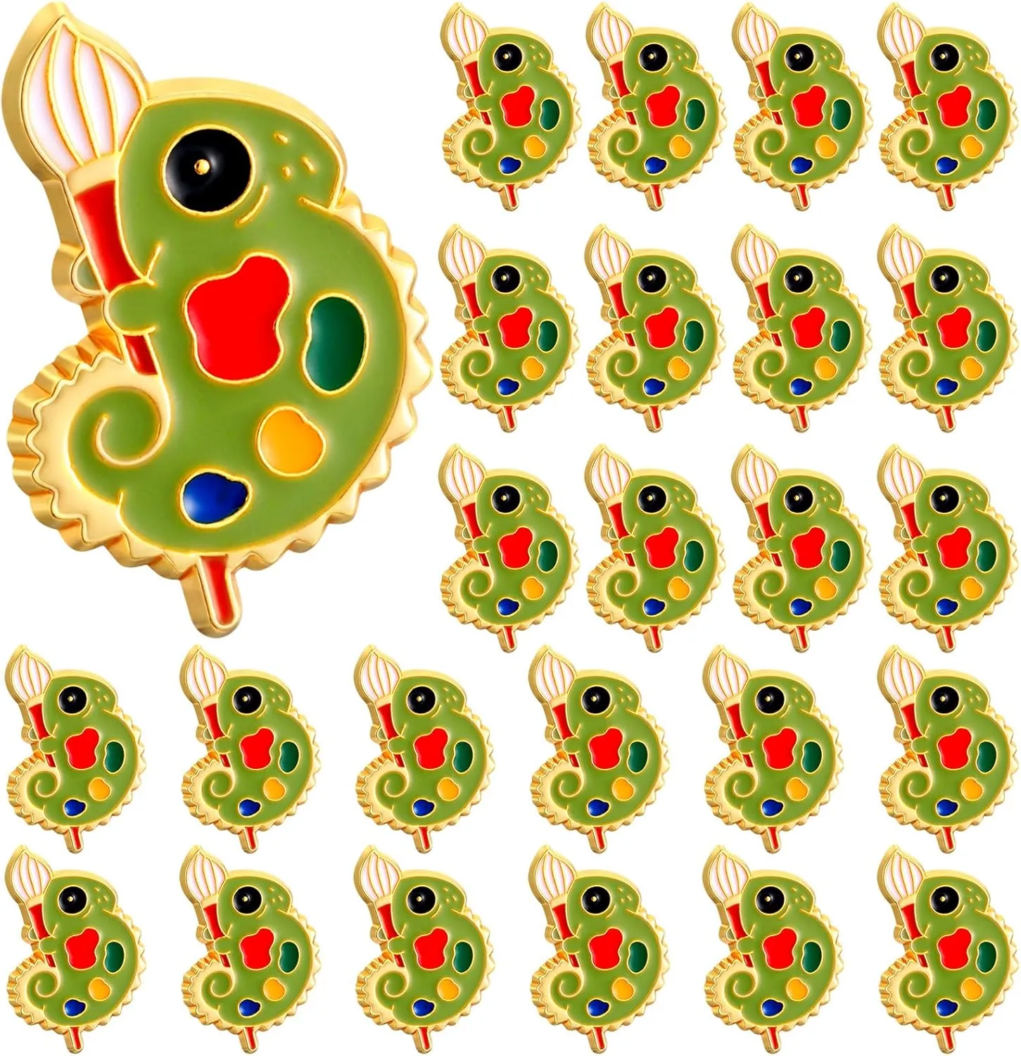 24 Pcs Funny Chameleon Enamel Pins Cute Animal Cartoon Badge Paint Palette Painter Brooch for Art Painting Party Backpacks Hat Jacket Canvas Graduation Commemorative Gift