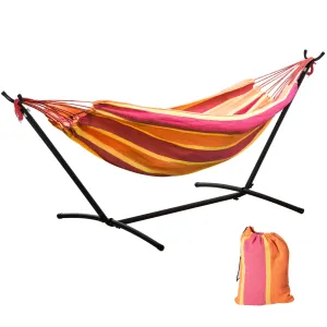 298 x 117cm Hammock with Stand Camping Hammock with Portable Carrying Bag Adjustable Height 120kg Load Capacity Red Stripe