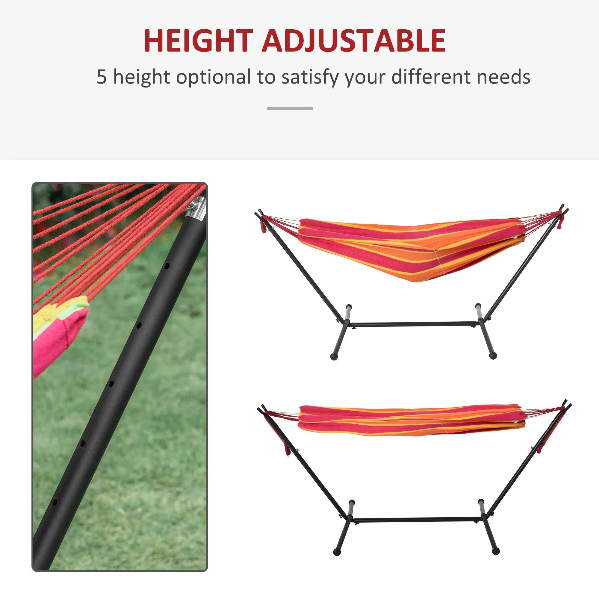 298 x 117cm Hammock with Stand Camping Hammock with Portable Carrying Bag Adjustable Height 120kg Load Capacity Red Stripe