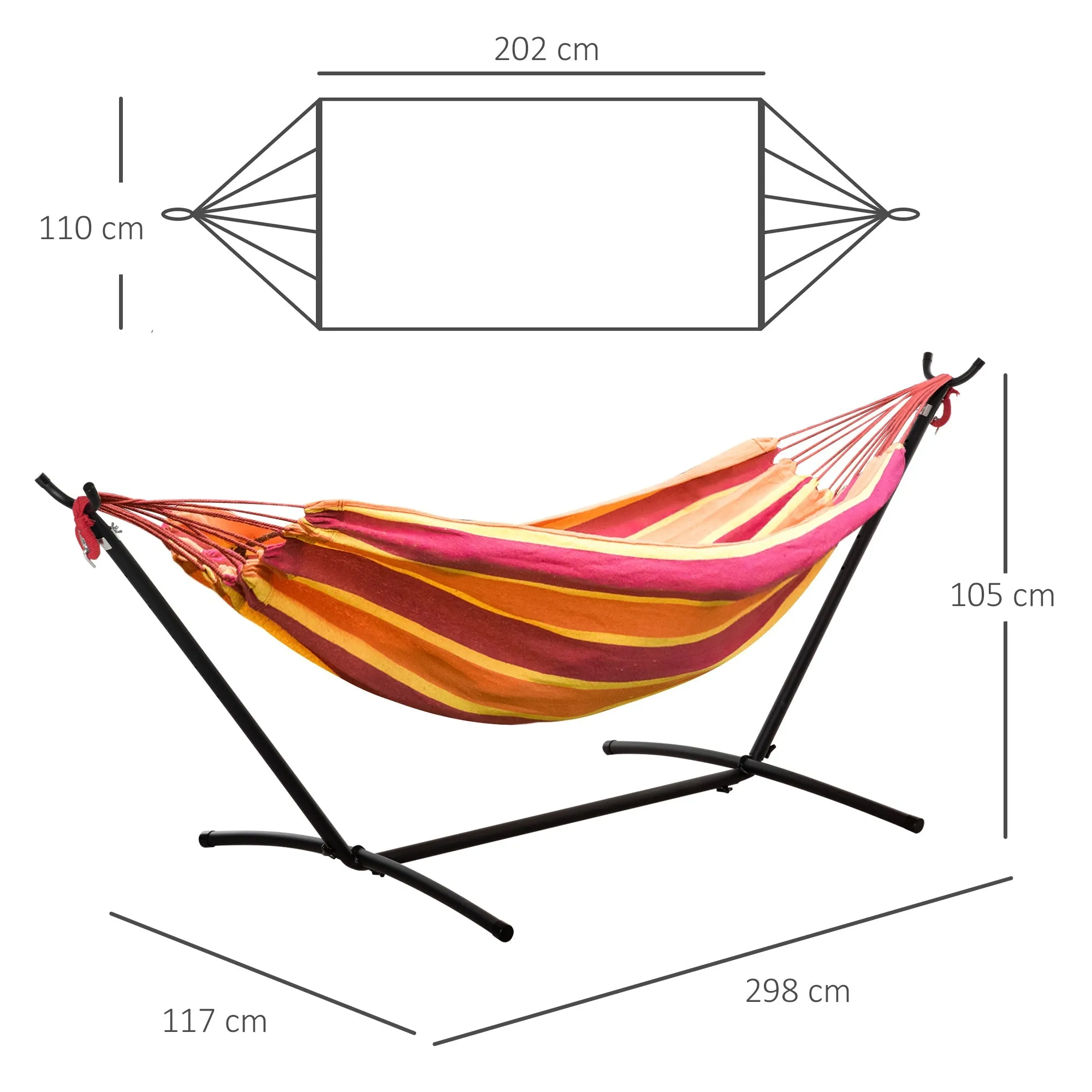 298 x 117cm Hammock with Stand Camping Hammock with Portable Carrying Bag Adjustable Height 120kg Load Capacity Red Stripe