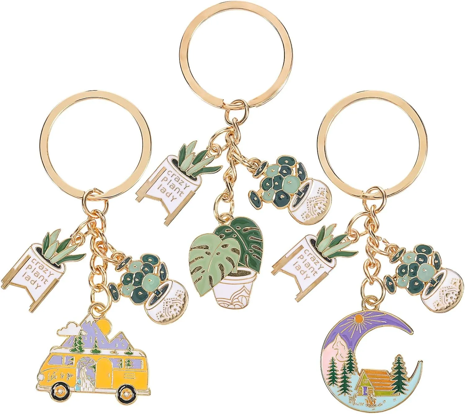 3pcs Plant Keychain Fashion Cute Keychains for Women,Cactus Keychains Jewelry