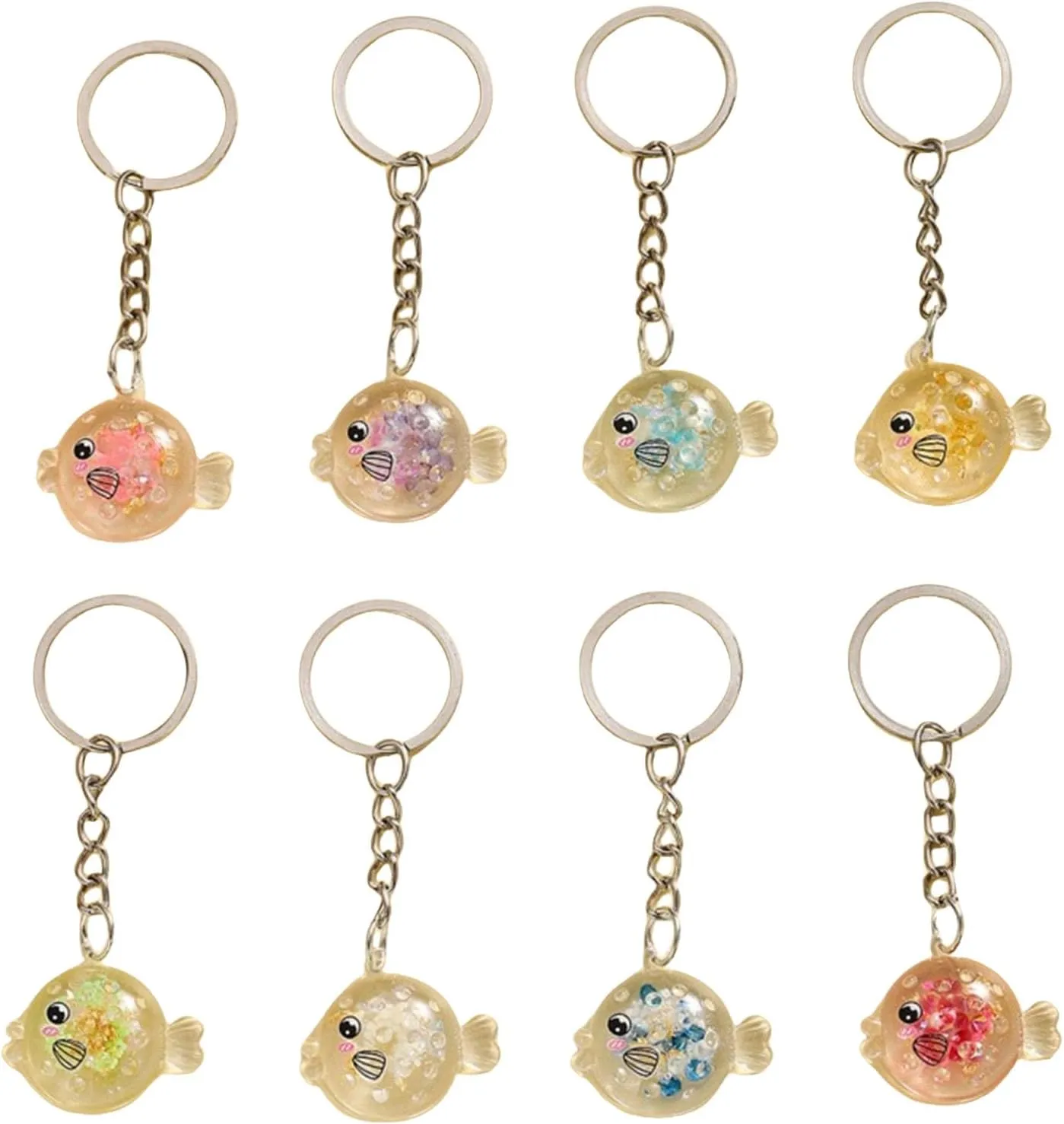 8pcs Silicone Puffer Fish Keychains Pendant Night Visible Silicone Puffer Fish Keychains Funny Designs Key Accessories Keyrings Charm