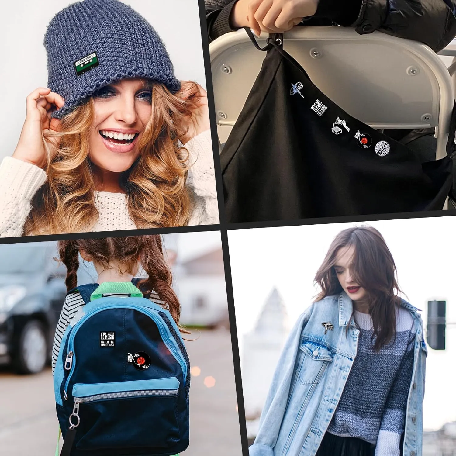 9 Pieces Cool Enamel Pins for Backpacks Jackets Hats, Funny Music Maniac Disc Radio Crazy Decorative Brooch Pins Set