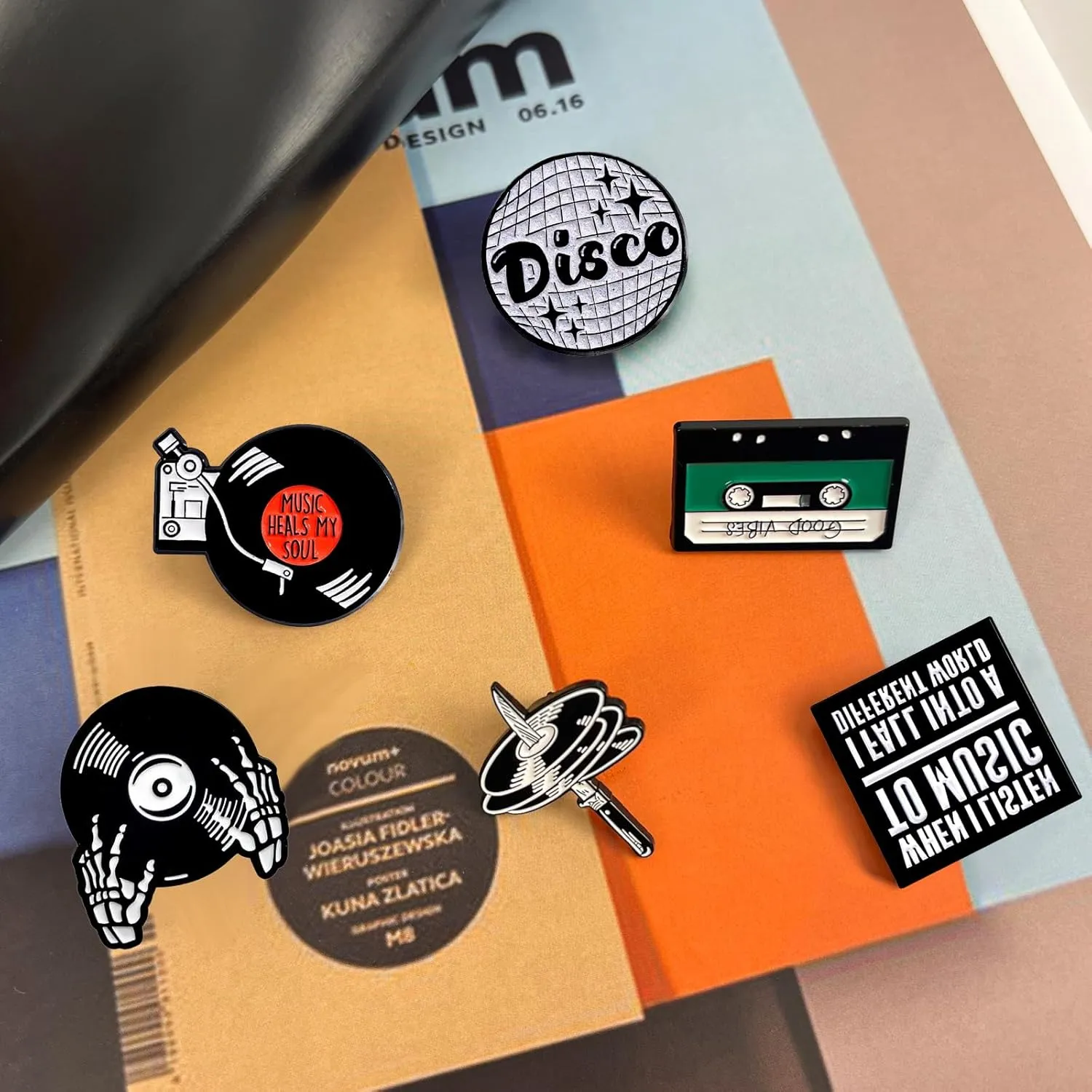 9 Pieces Cool Enamel Pins for Backpacks Jackets Hats, Funny Music Maniac Disc Radio Crazy Decorative Brooch Pins Set