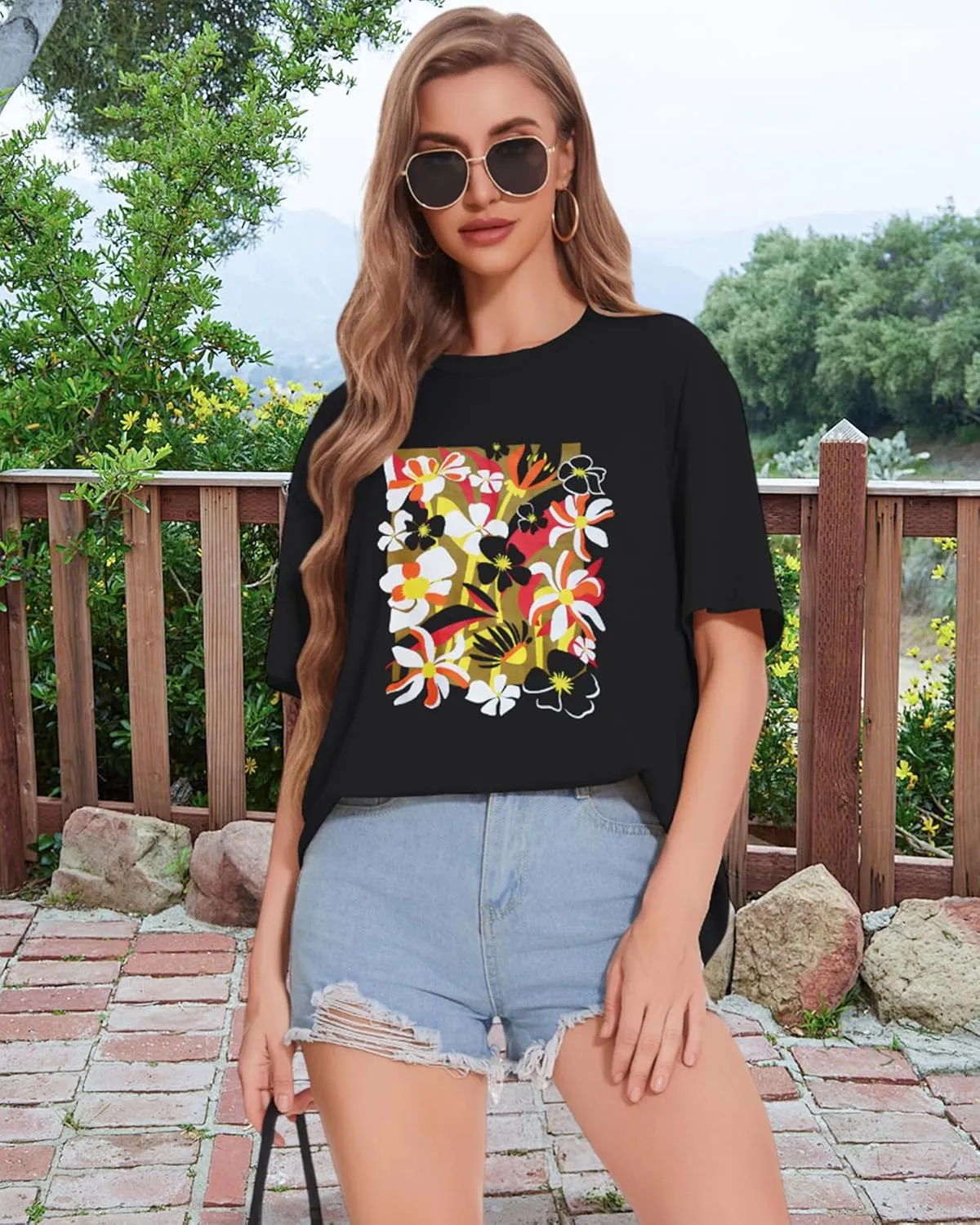 ADOREJOY Oversized Tshirts for Women Crewneck Summer Short Sleeve Loose Graphic Basic Tees