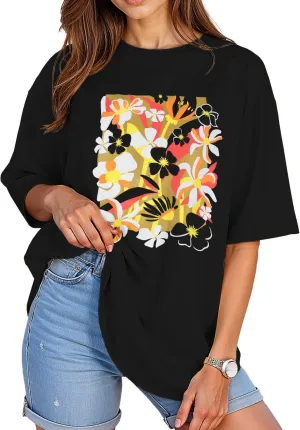 ADOREJOY Oversized Tshirts for Women Crewneck Summer Short Sleeve Loose Graphic Basic Tees