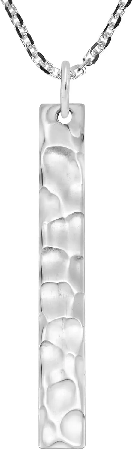 AeraVida Minimalist Hammered Vertical Bar in 925 Sterling Silver Pendant Necklace | Casual Everyday Jewelry | 18 inch