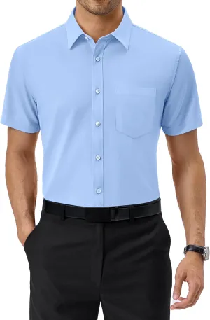 Alimens & Gentle Mens Short Sleeve Dress Shirts Regular Fit Stretch Wrinkle-Resistant Button Down Shirts