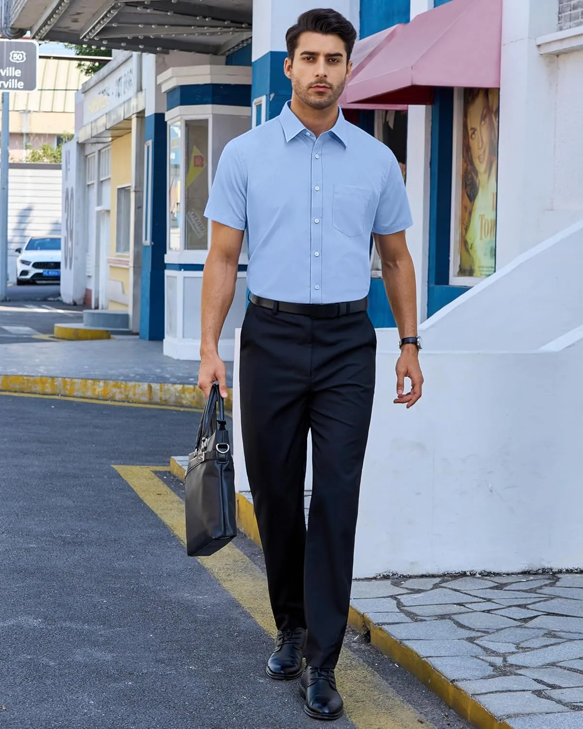 Alimens & Gentle Mens Short Sleeve Dress Shirts Regular Fit Stretch Wrinkle-Resistant Button Down Shirts