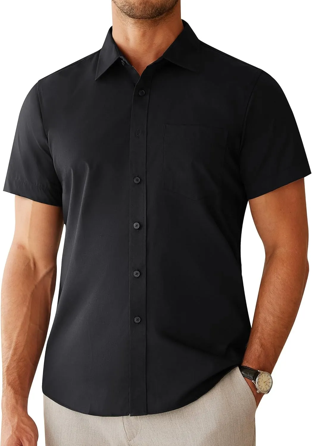 Alimens & Gentle Mens Short Sleeve Dress Shirts Regular Fit Stretch Wrinkle-Resistant Button Down Shirts