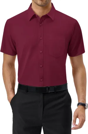 Alimens & Gentle Mens Short Sleeve Dress Shirts Regular Fit Stretch Wrinkle-Resistant Button Down Shirts