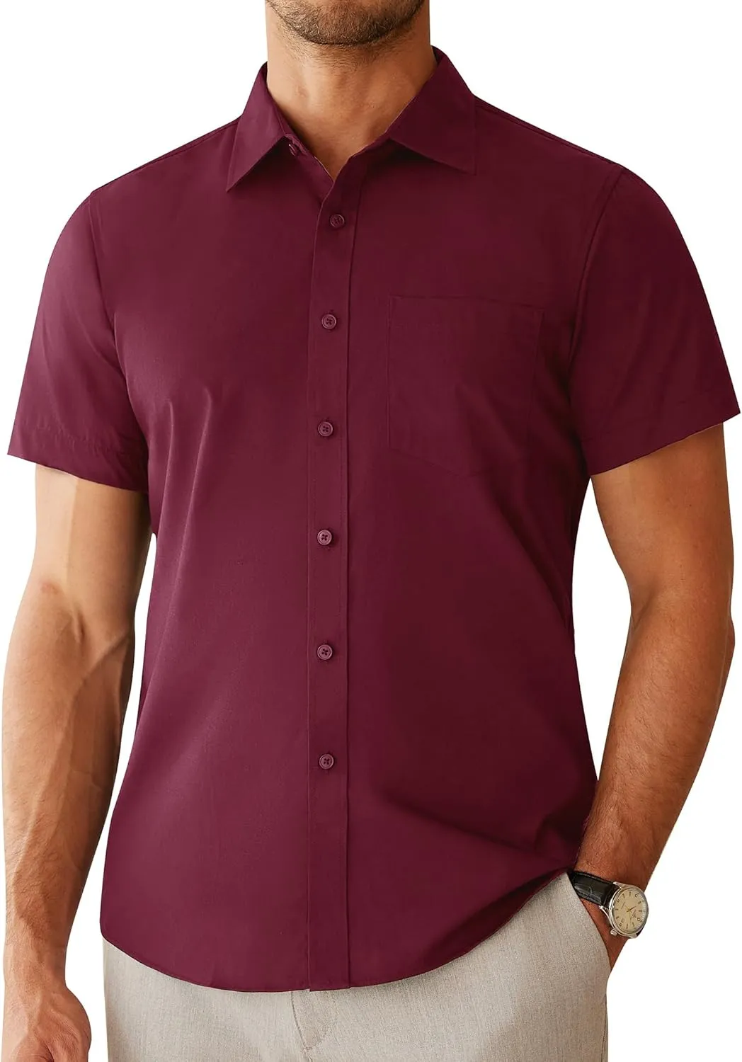 Alimens & Gentle Mens Short Sleeve Dress Shirts Regular Fit Stretch Wrinkle-Resistant Button Down Shirts