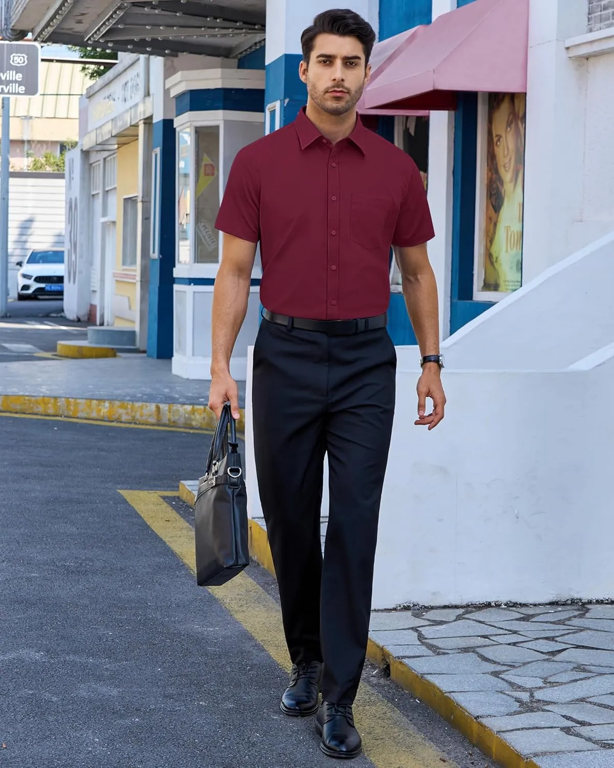 Alimens & Gentle Mens Short Sleeve Dress Shirts Regular Fit Stretch Wrinkle-Resistant Button Down Shirts