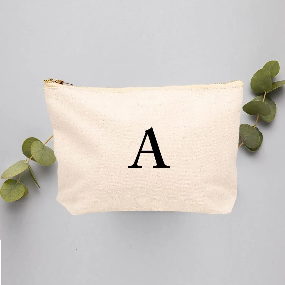 Andaz Press Personalized Makeup Bags for Women Bridesmaid Proposal Gifts Canvas Cosmetic Bag with Zipper Classic Monogram Makeup Pouch For Bridesmaids Girls Weekend Gifts for Women 6.5 x 9 Inch