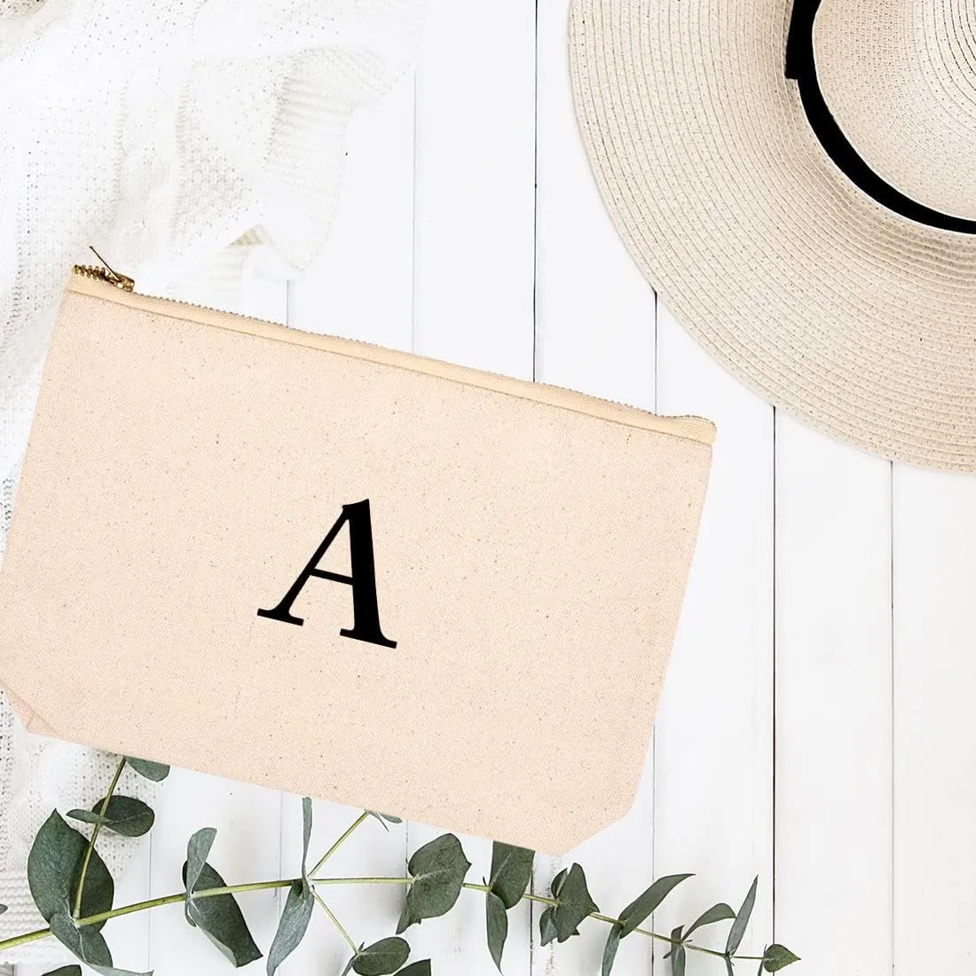 Andaz Press Personalized Makeup Bags for Women Bridesmaid Proposal Gifts Canvas Cosmetic Bag with Zipper Classic Monogram Makeup Pouch For Bridesmaids Girls Weekend Gifts for Women 6.5 x 9 Inch