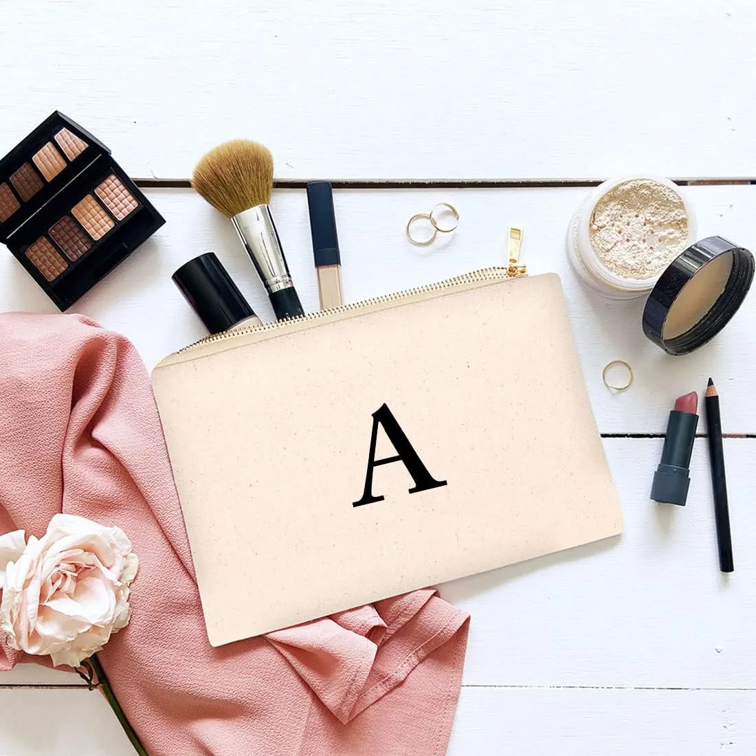 Andaz Press Personalized Makeup Bags for Women Bridesmaid Proposal Gifts Canvas Cosmetic Bag with Zipper Classic Monogram Makeup Pouch For Bridesmaids Girls Weekend Gifts for Women 6.5 x 9 Inch
