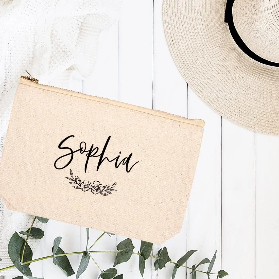 Andaz Press Personalized Makeup Bags for Women Bridesmaid Proposal Gifts Canvas Cosmetic Bag with Zipper Custom Name Florals Makeup Pouch For Bridesmaids Girls Weekend Gifts for Women 6.5 x 9 Inch