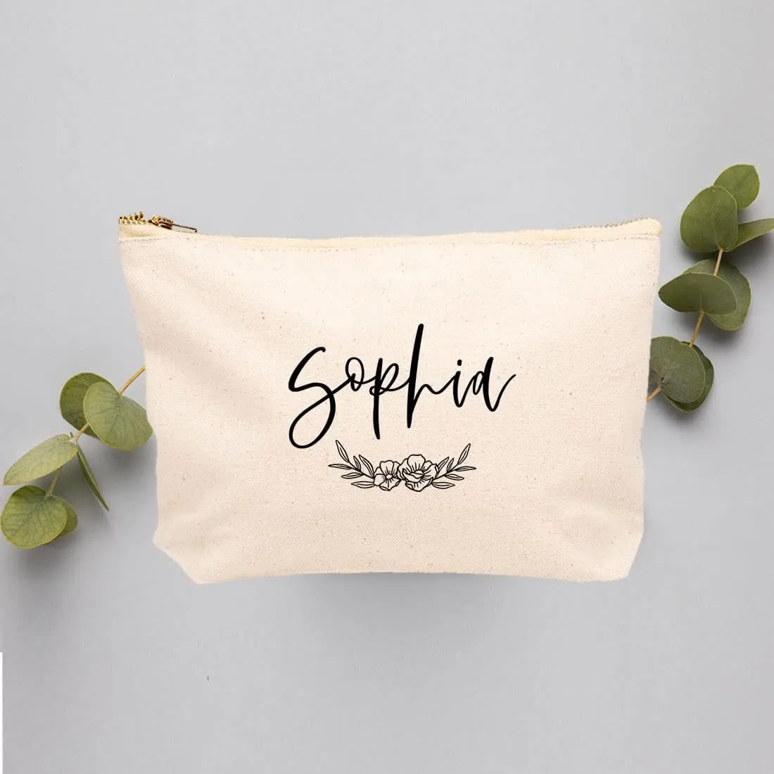 Andaz Press Personalized Makeup Bags for Women Bridesmaid Proposal Gifts Canvas Cosmetic Bag with Zipper Custom Name Florals Makeup Pouch For Bridesmaids Girls Weekend Gifts for Women 6.5 x 9 Inch