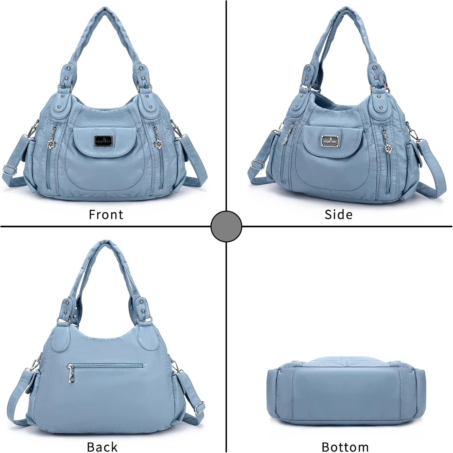 Angel Kiss Purses for Women, Large Shoulder Bag Hobo Tote Purse Mutipocket Faux Leather Satchel Hobo Purse
