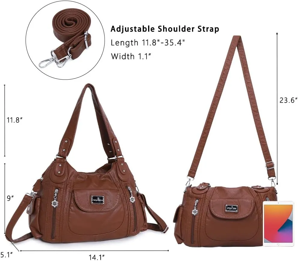 Angel Kiss Purses for Women, Large Shoulder Bag Hobo Tote Purse Mutipocket Faux Leather Satchel Hobo Purse