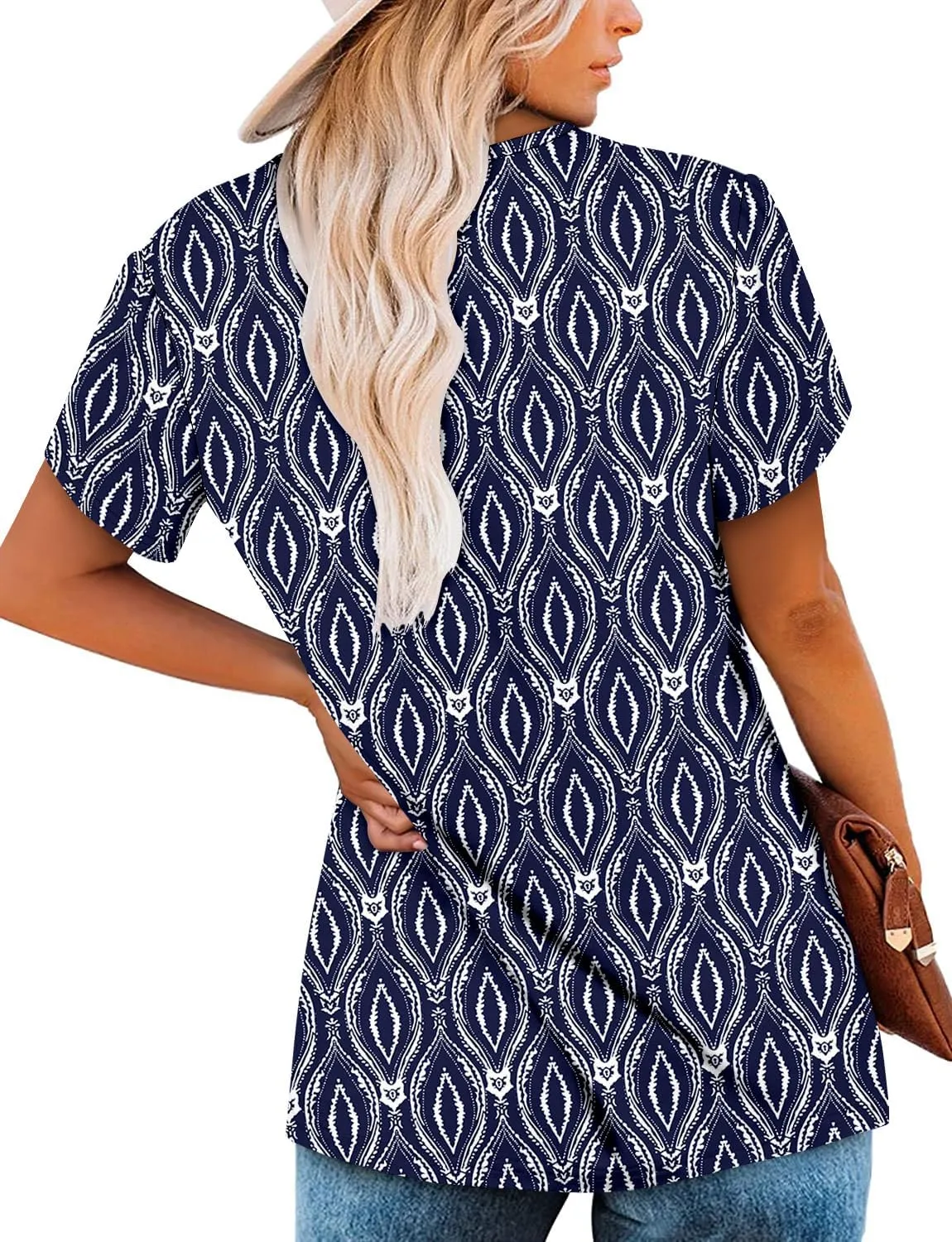 Angerella Women Tunic Tops Dressy Casual Summer Short Sleeve Shirts Floral Loose Fit Pleated Boho Top S-3XL