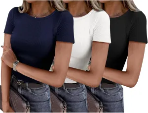 ANRABESS Women Short Sleeve Shirts Rib Knit Slim Fitted Summer Basic Tee Tops 2025 Underwear Outfits Clothes 3 Pack