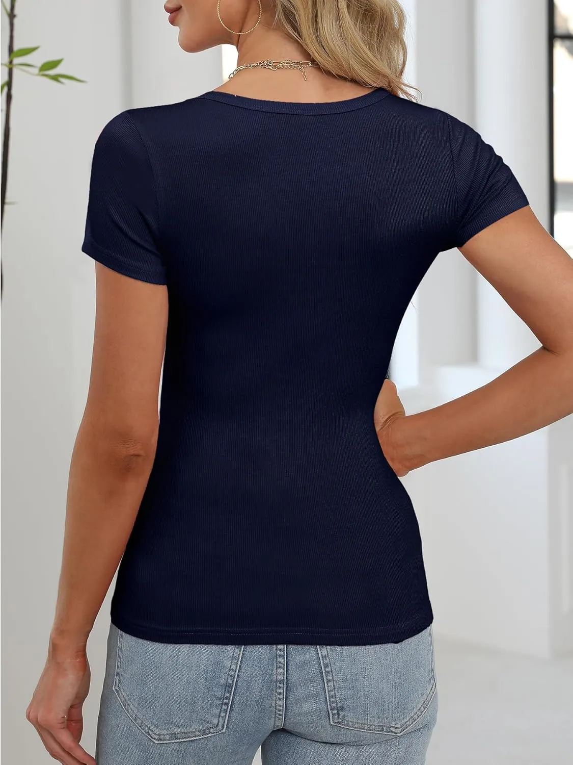 ANRABESS Women Short Sleeve Shirts Rib Knit Slim Fitted Summer Basic Tee Tops 2025 Underwear Outfits Clothes 3 Pack