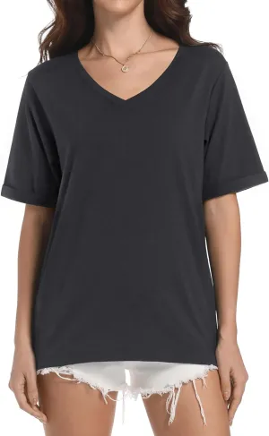 Auriviz Womens Summer Cotton Tops Basic Short Sleeve Shirts Casual V Neck T Shirt Comfy Trendy Tees