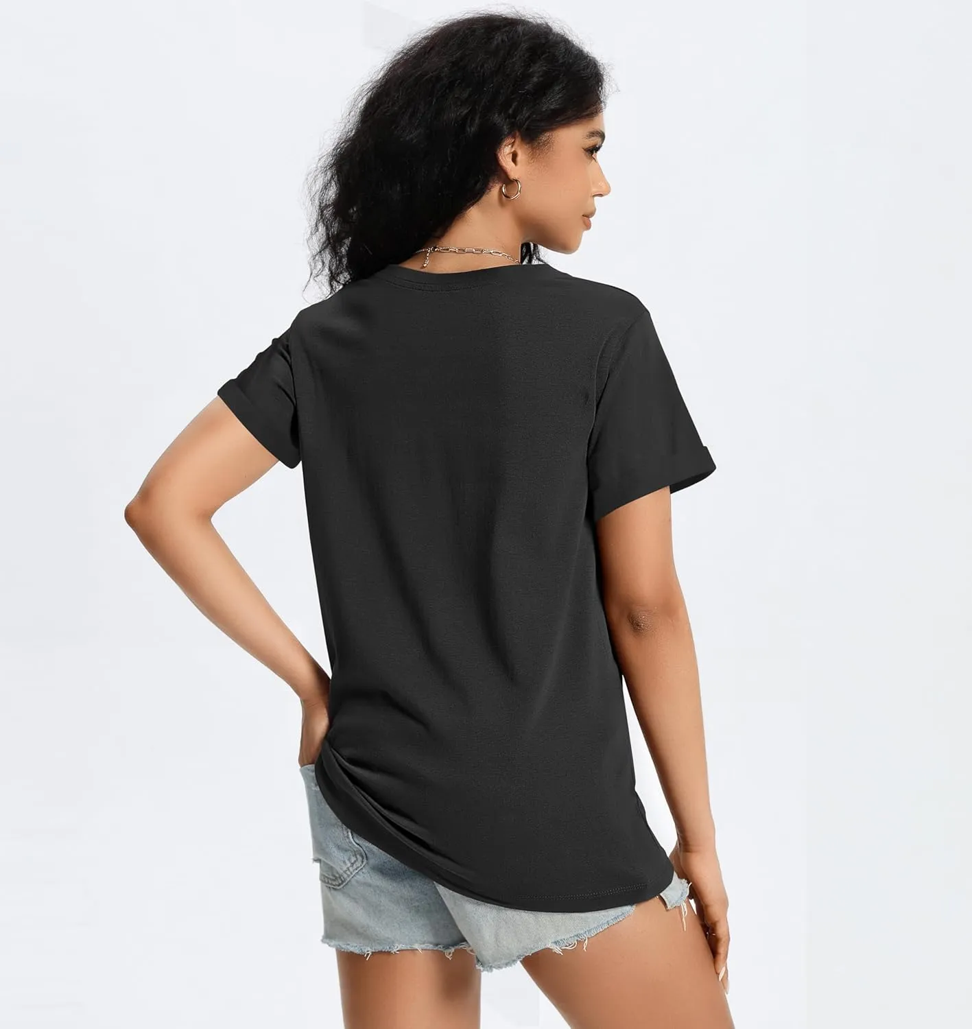 Auriviz Womens Summer Cotton Tops Basic Short Sleeve Shirts Casual V Neck T Shirt Comfy Trendy Tees