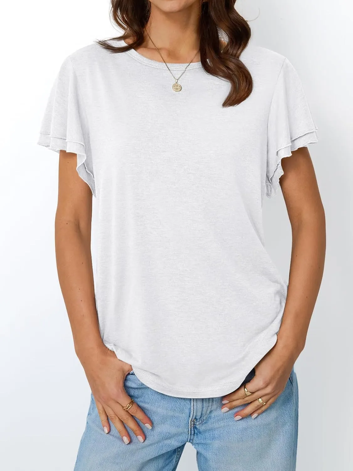 AUTOMET Womens Short Sleeve T-Shirts Dressy Casual Basic Ruffle Cute Summer Tops 2025 Spring Fashion Clothes