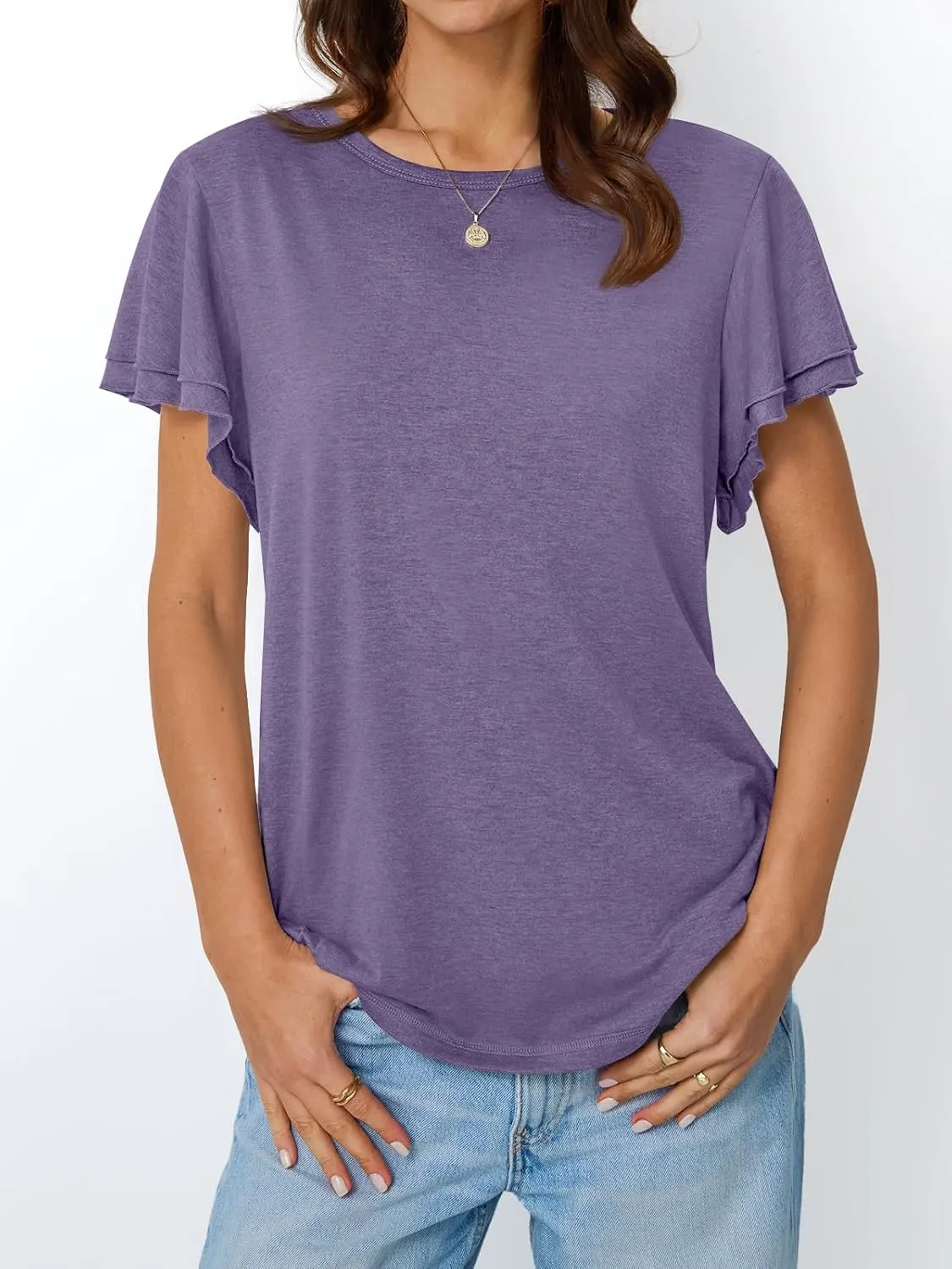 AUTOMET Womens Short Sleeve T-Shirts Dressy Casual Basic Ruffle Cute Summer Tops 2025 Spring Fashion Clothes