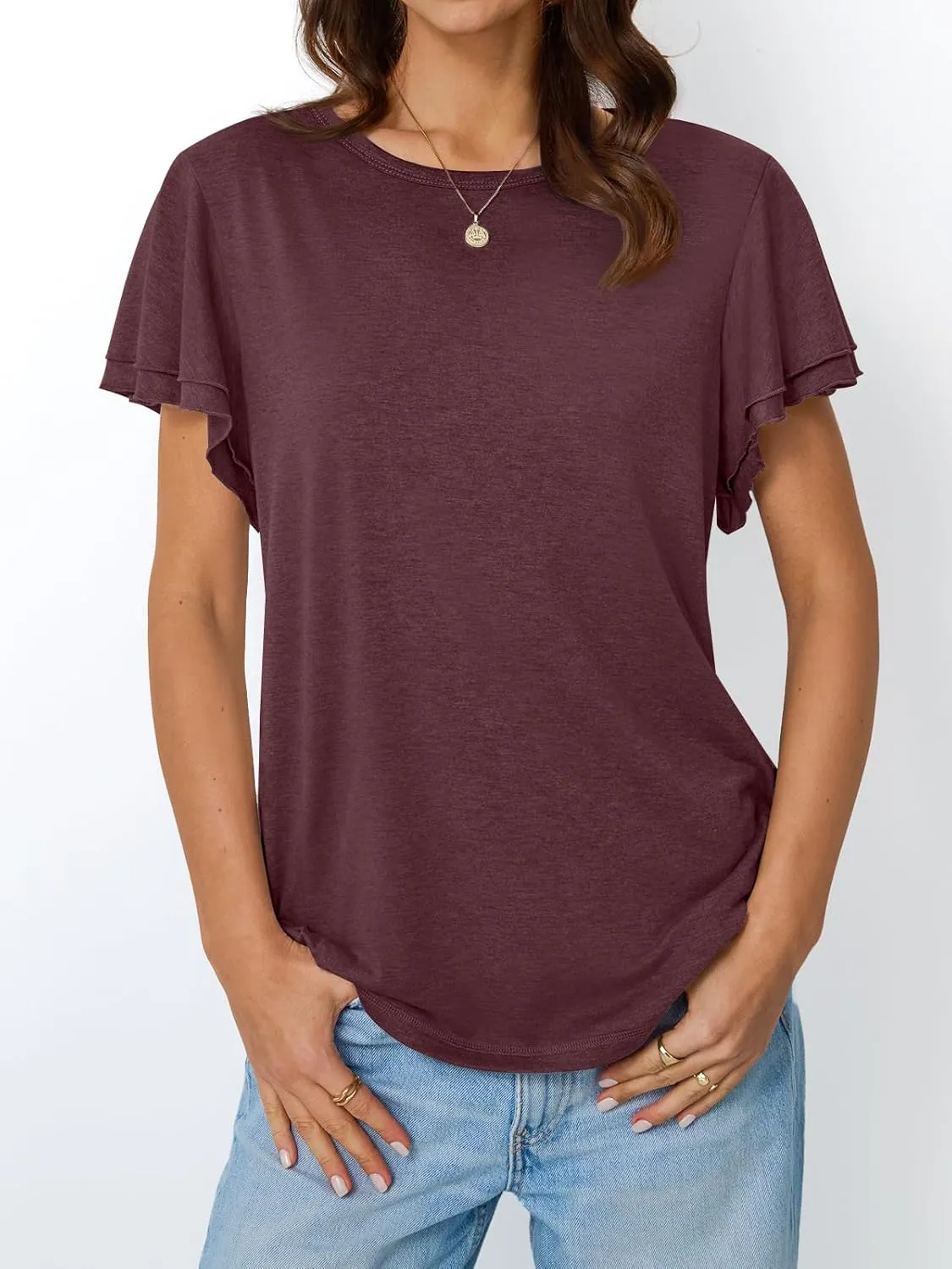 AUTOMET Womens Short Sleeve T-Shirts Dressy Casual Basic Ruffle Cute Summer Tops 2025 Spring Fashion Clothes