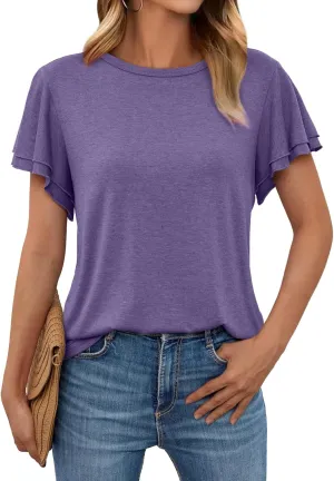 AUTOMET Womens Short Sleeve T-Shirts Dressy Casual Basic Ruffle Cute Summer Tops 2025 Spring Fashion Clothes