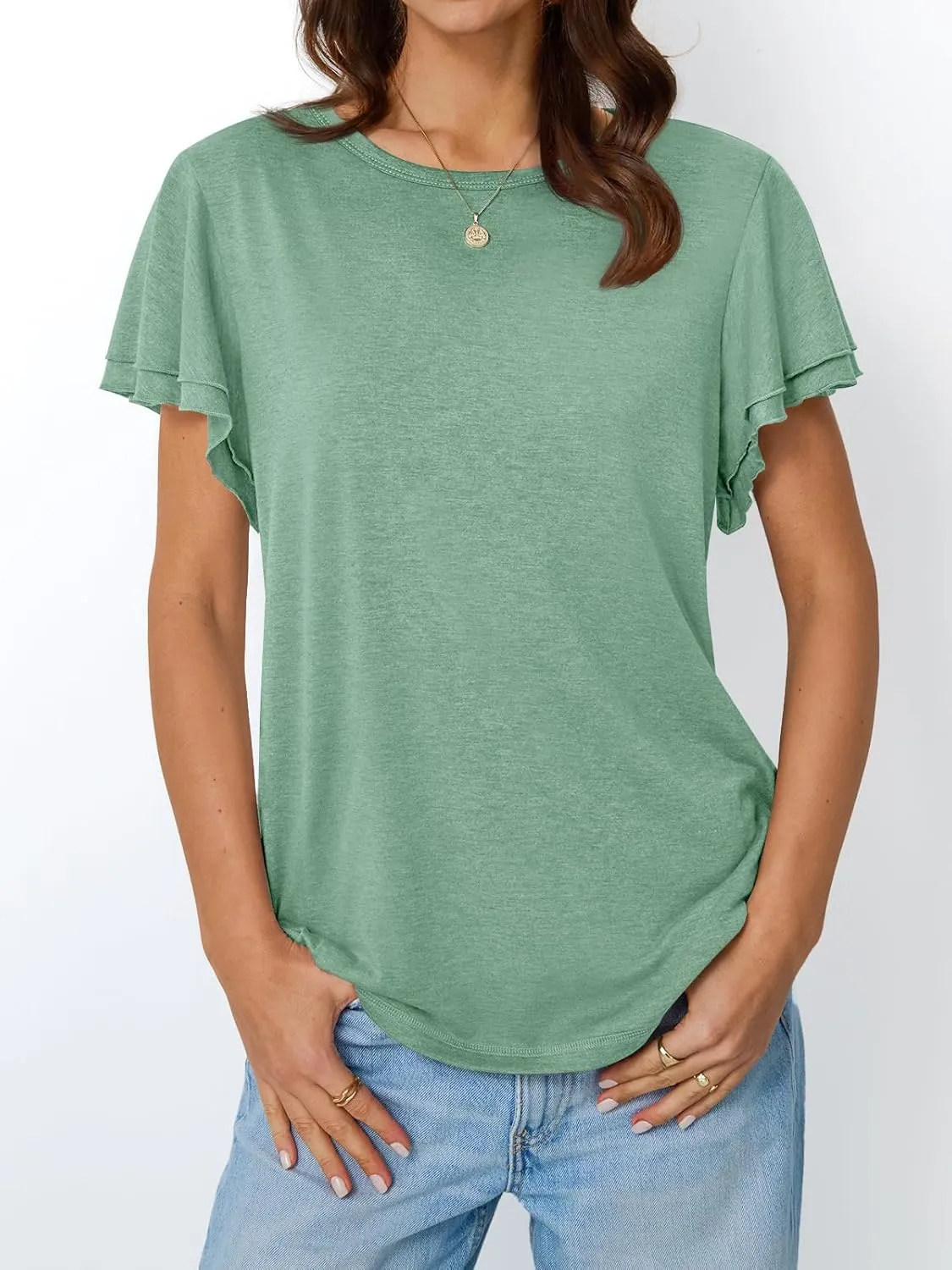 AUTOMET Womens Short Sleeve T-Shirts Dressy Casual Basic Ruffle Cute Summer Tops 2025 Spring Fashion Clothes