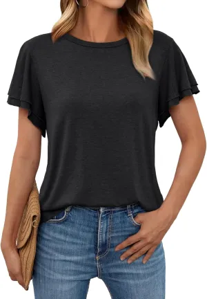 AUTOMET Womens Short Sleeve T-Shirts Dressy Casual Basic Ruffle Cute Summer Tops 2025 Spring Fashion Clothes
