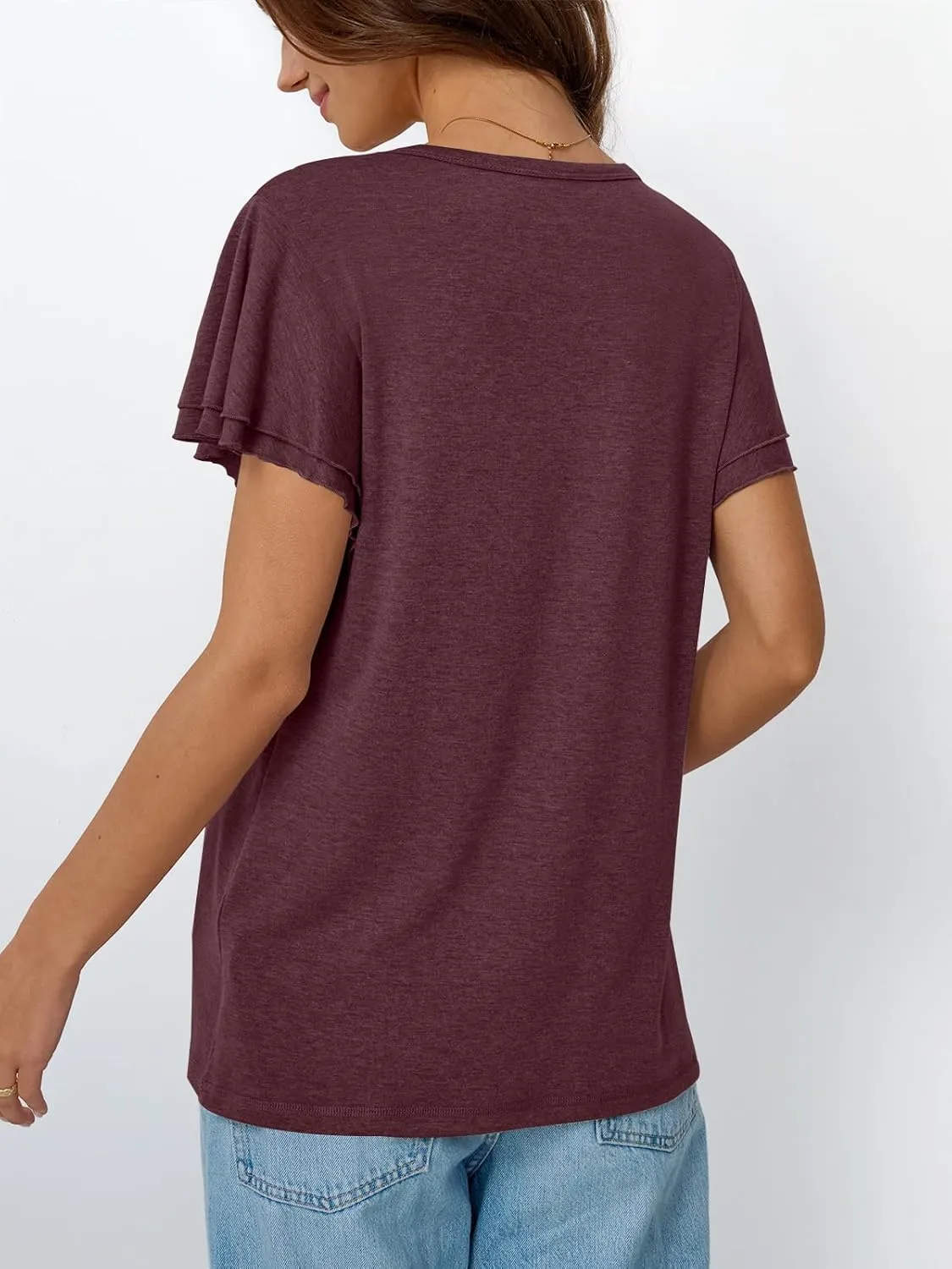 AUTOMET Womens Short Sleeve T-Shirts Dressy Casual Basic Ruffle Cute Summer Tops 2025 Spring Fashion Clothes