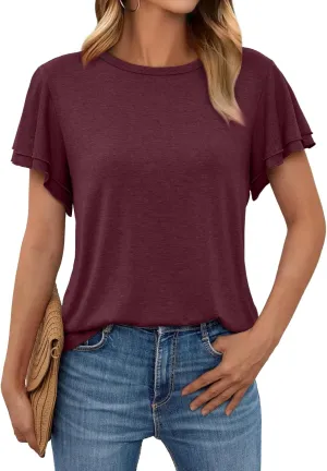 AUTOMET Womens Short Sleeve T-Shirts Dressy Casual Basic Ruffle Cute Summer Tops 2025 Spring Fashion Clothes
