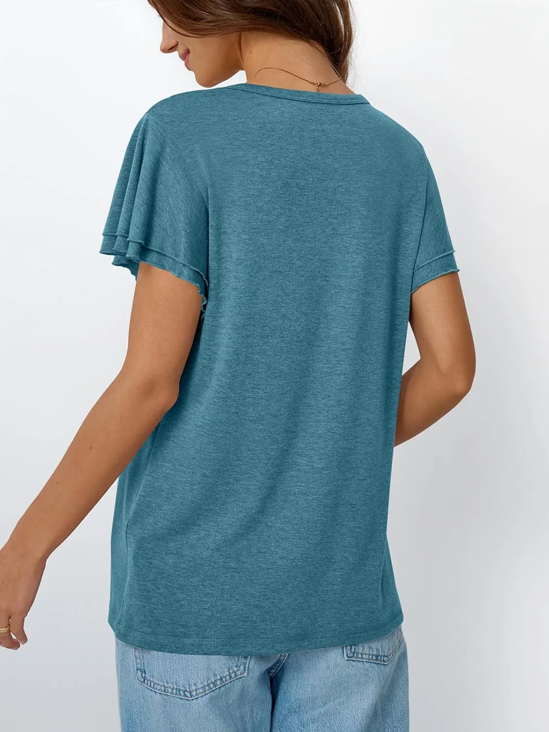 AUTOMET Womens Short Sleeve T-Shirts Dressy Casual Basic Ruffle Cute Summer Tops 2025 Spring Fashion Clothes