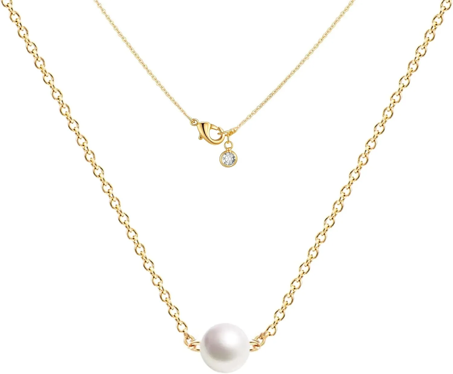 Ava Riley Dainty Necklace for Women,14K Real Silver Simple Necklace for Women, Pearl Lock Bar Karma Circle Trendy Choker Jewelry