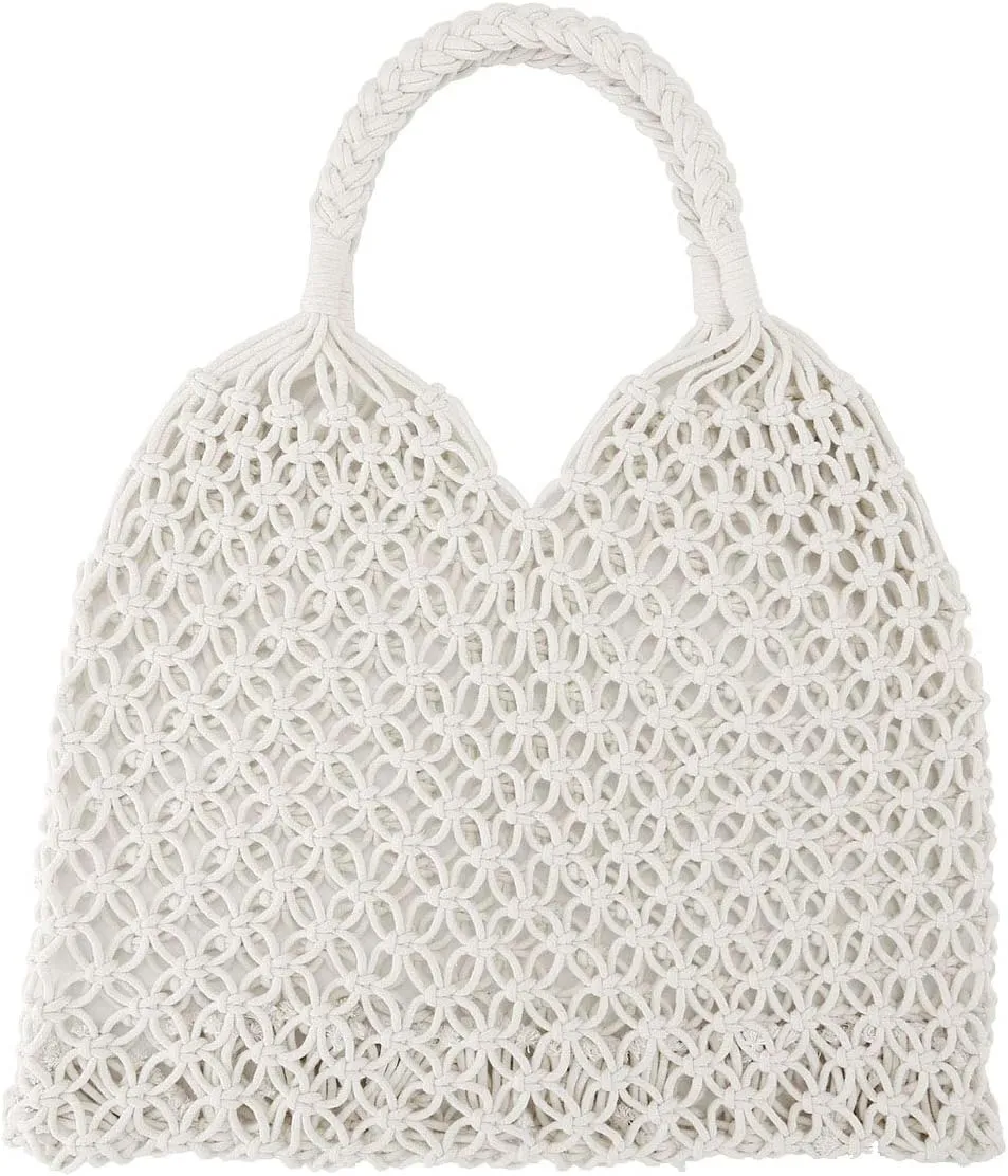 Ayliss Handmade Straw Bag Travel Beach Fishing Net Handbag Shopping Woven Shoulder Bag for Women