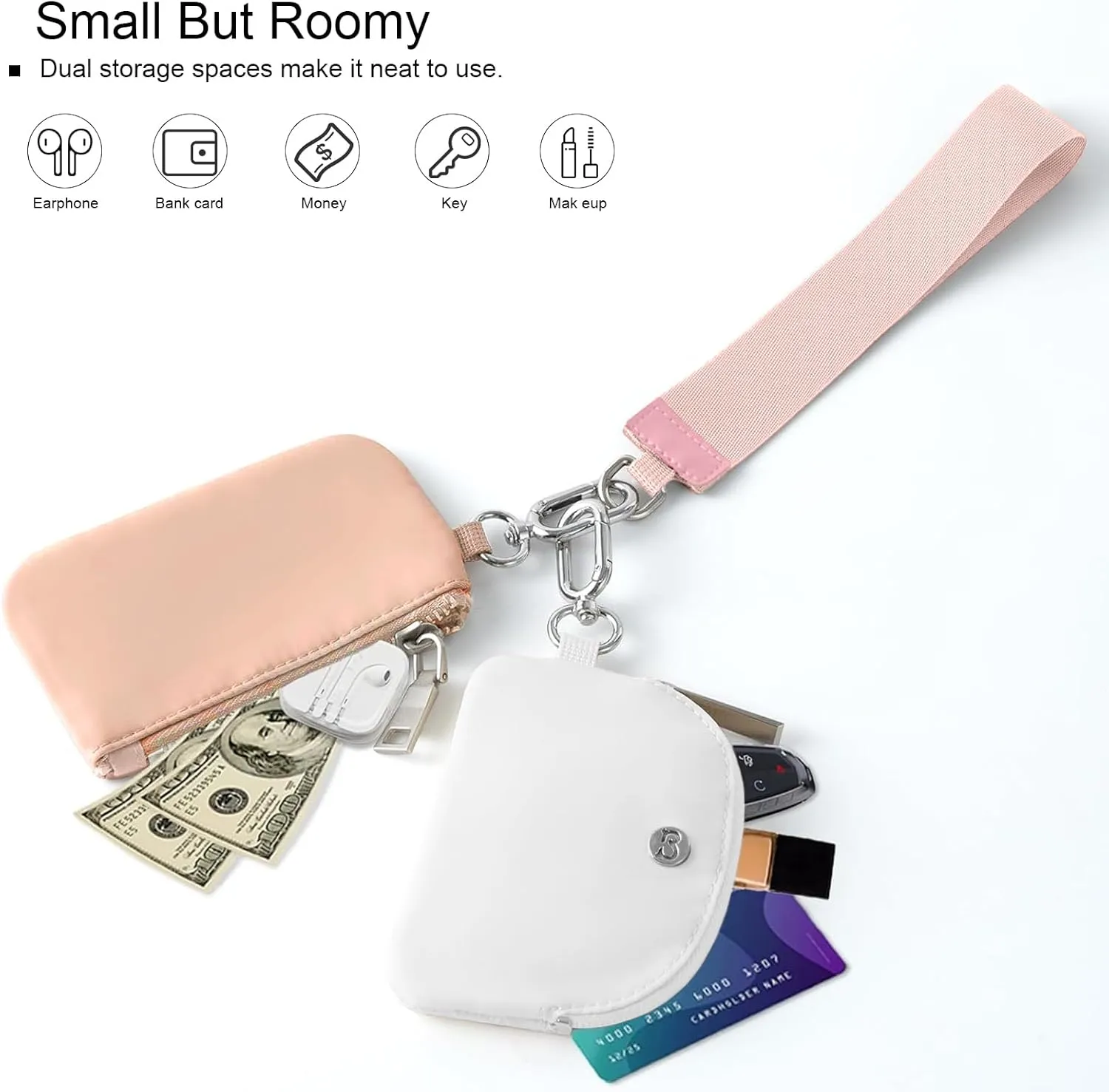 Babysun Mini Zip Around Dual Pouch Wristlet With 2 Straps Wristlet Keychain Wallet for Women Coin Purse Small Cute for Teen Girl